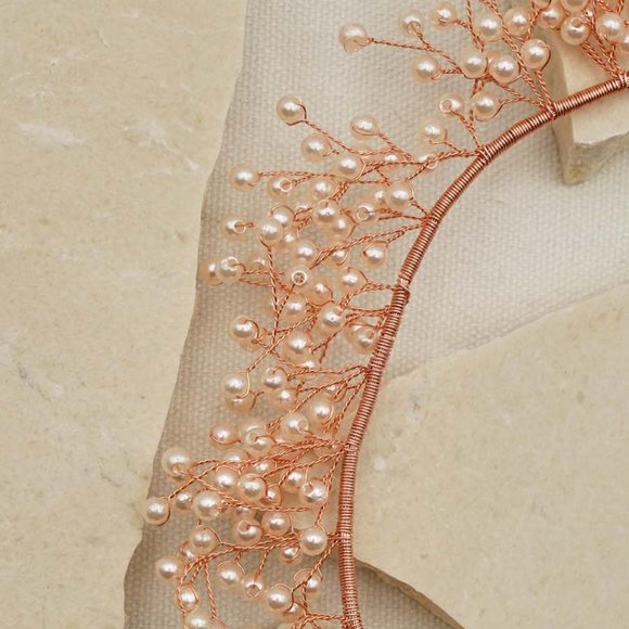 ROSE GOLD COLOR Crystal white pearl bunches Handmade Women's Headbands HM300094 - Picture 2 of 3